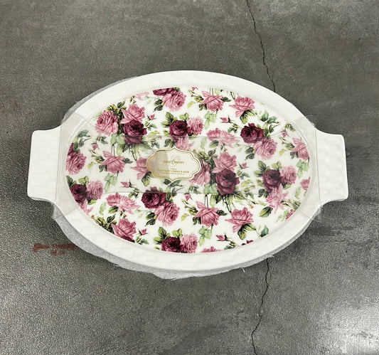 Grace's Pantry 3 in 1 Floral Oval Baker Casserole Dish w/ Lid NEW