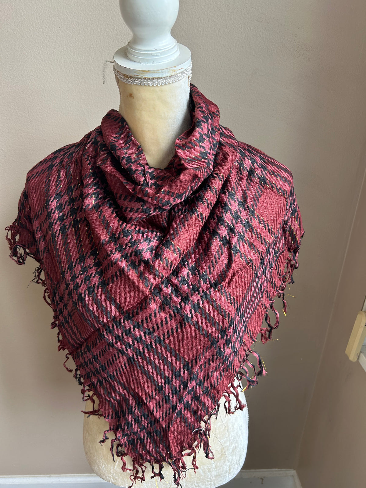 New Womens Scarf Multicolor  Plaid Lurex Fringed 5002-3102