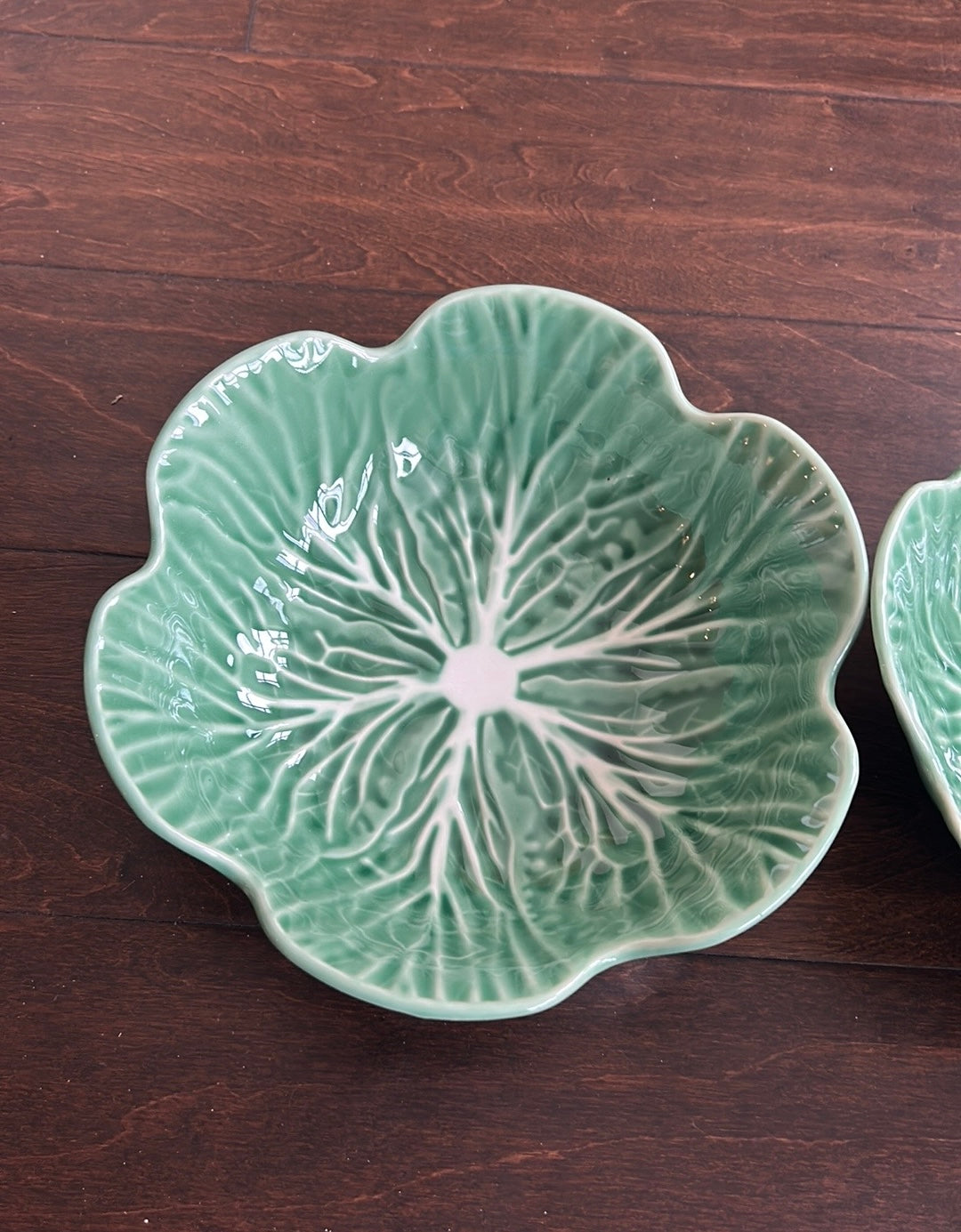 Set Of 2 New Serving Bowls 9” Cabbage Easter Spring Scalloped Edge Green