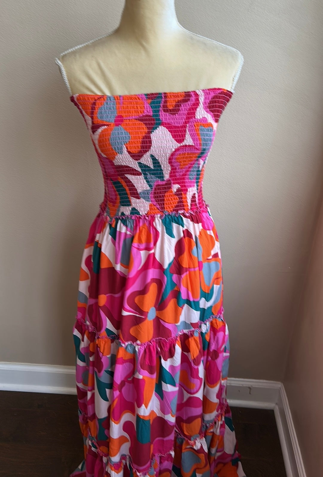 Abel the Label Anthropologie Juniper Maxi Dress M Smocking Strapless New Floral