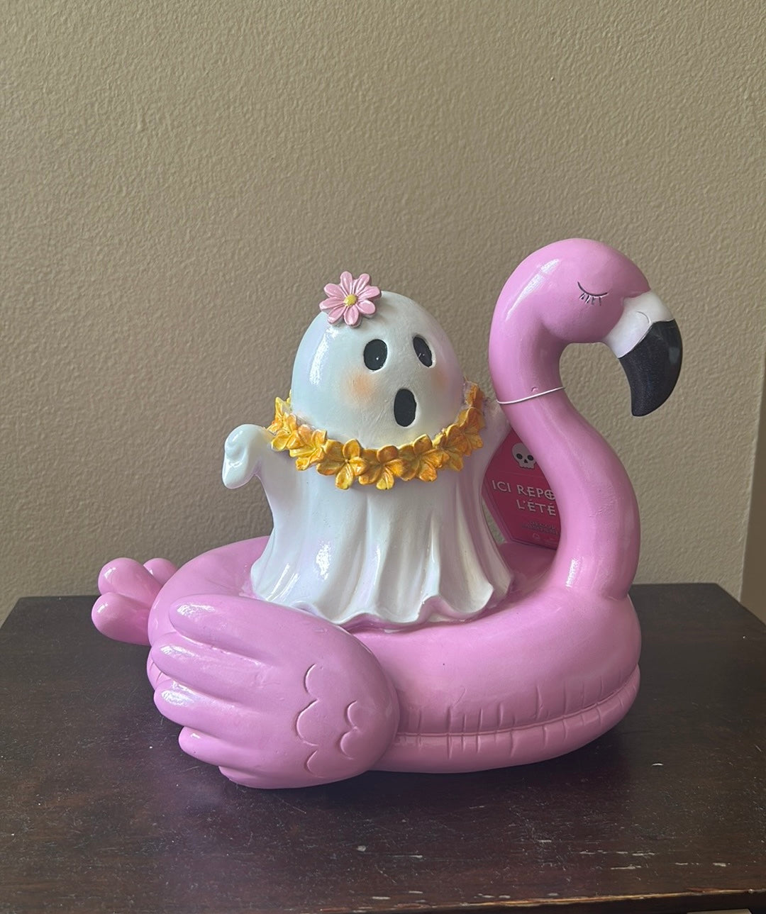 New Ghost On A Flamingo Float Halloween Figurine Summerween