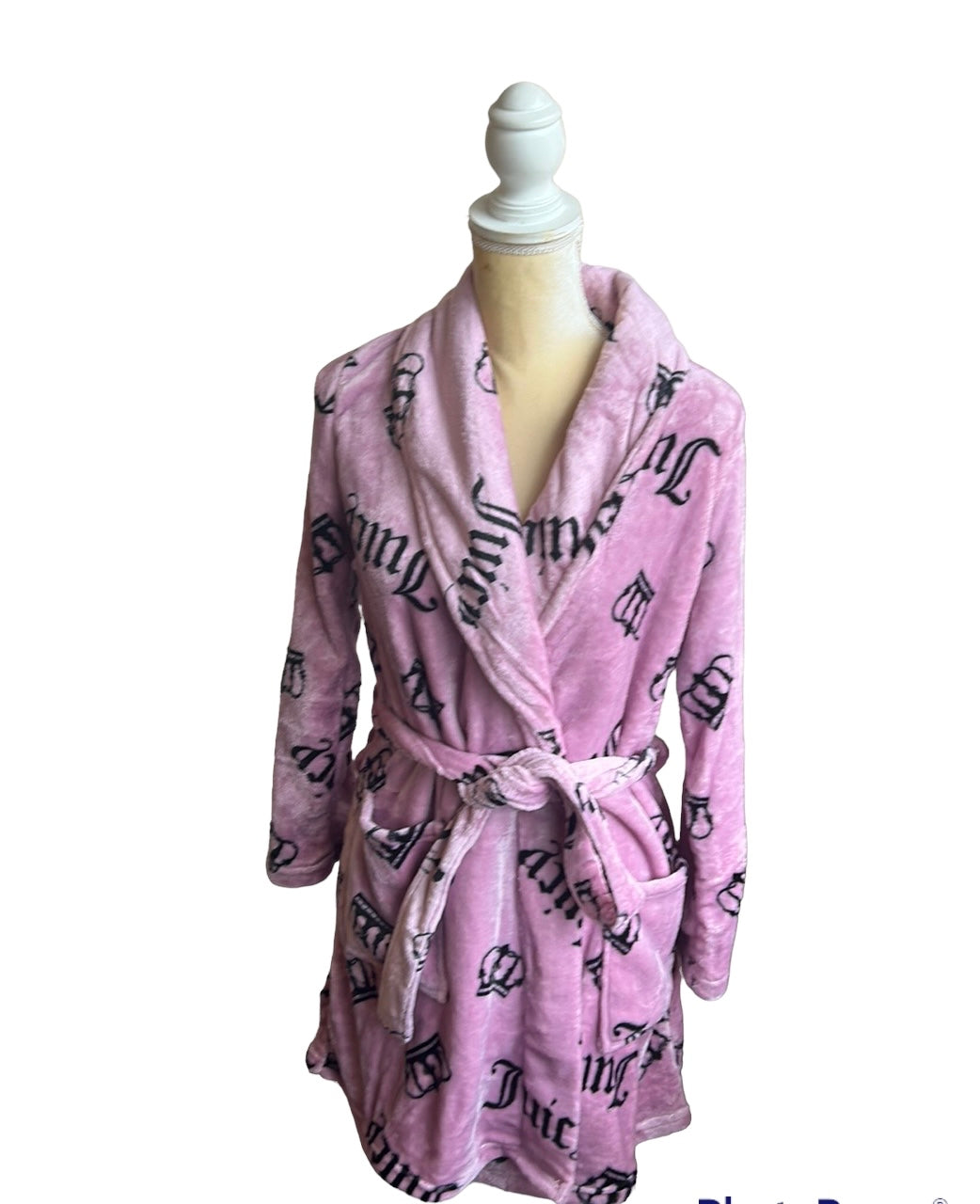 Juicy Couture Womens Bathrobe sz S/M New Logo Y2K Crown Dusty Rose Black