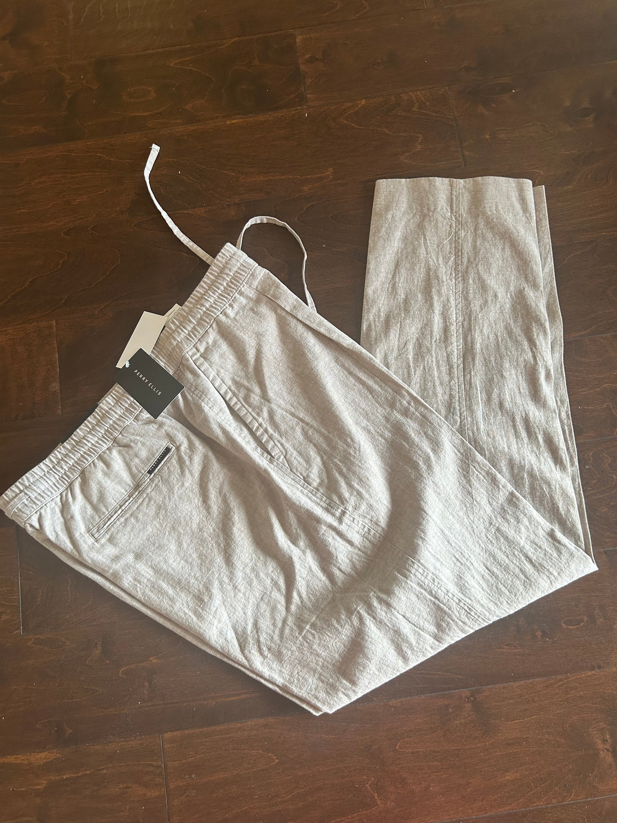 Perry Ellis Mens Chino Linen Pants Beige Sz 36x32 Lightweight New