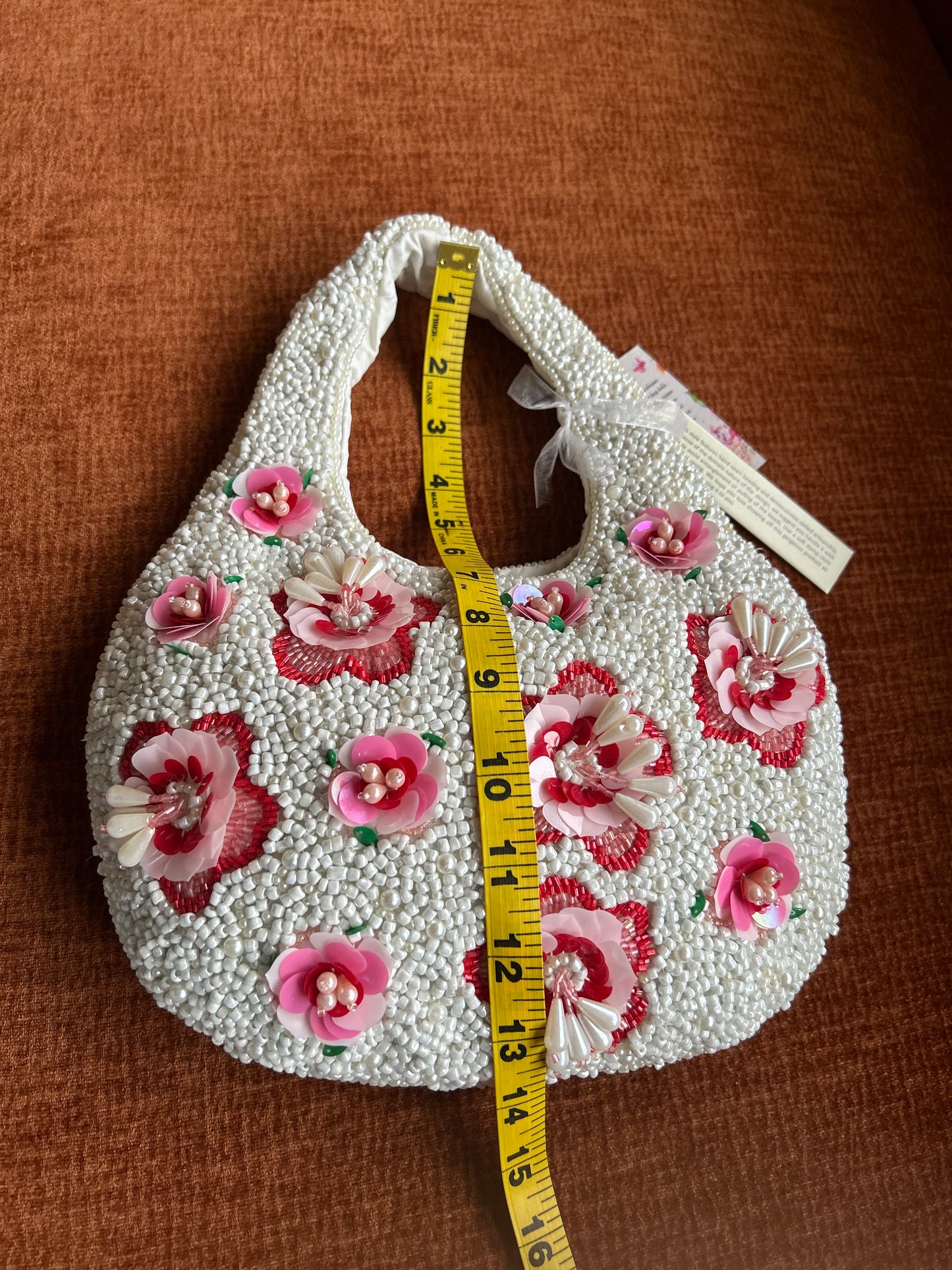 New Off White And Pink Floral Beaded Bag Off White Pink Handcrafted