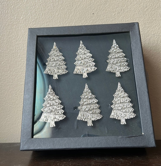 Christian Siriano Set Of 6 Christmas Tree Napkin Rings New Silver Rhinestones