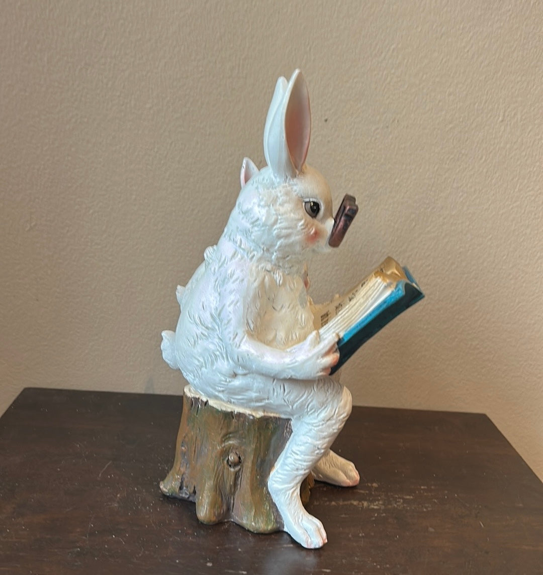 New Easter Bunny Reading Story Book To Baby Bunnies Figurine 11”