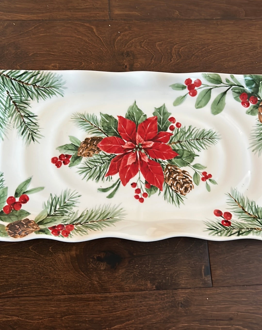 Maxcera Pumpkin Poinsettia Pine cones Christmas Serving Platter Ceramic New