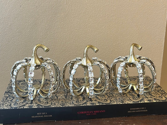 Christian Siriano Set Of 3 Embellished Pumpkins New Rhinestones