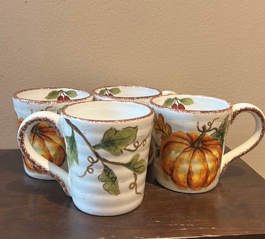 Maxcera Coffee Mugs Set Of 4 Cups New Pumpkins Fall Thanksgiving