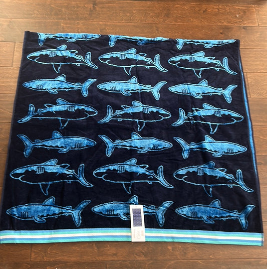 Caro Beach Towel Blue White New Cotton 36”x68” Whales Fishes