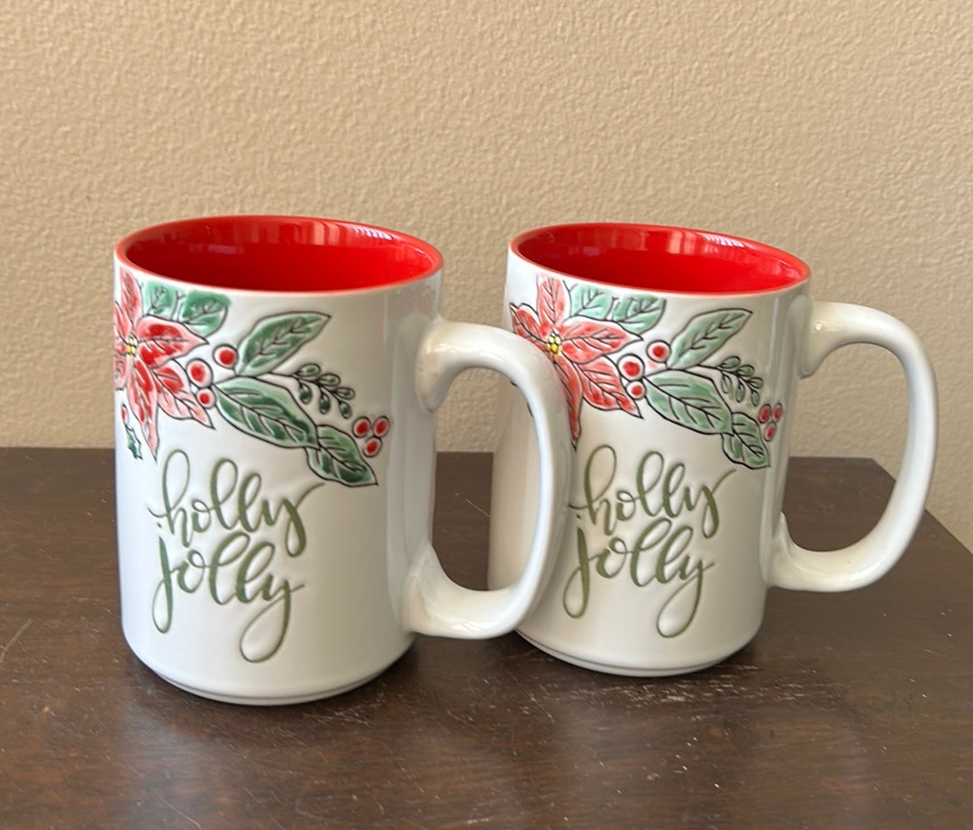 Set of 2 Spectrum Holly Berries Christmas Stoneware Coffee Mug New