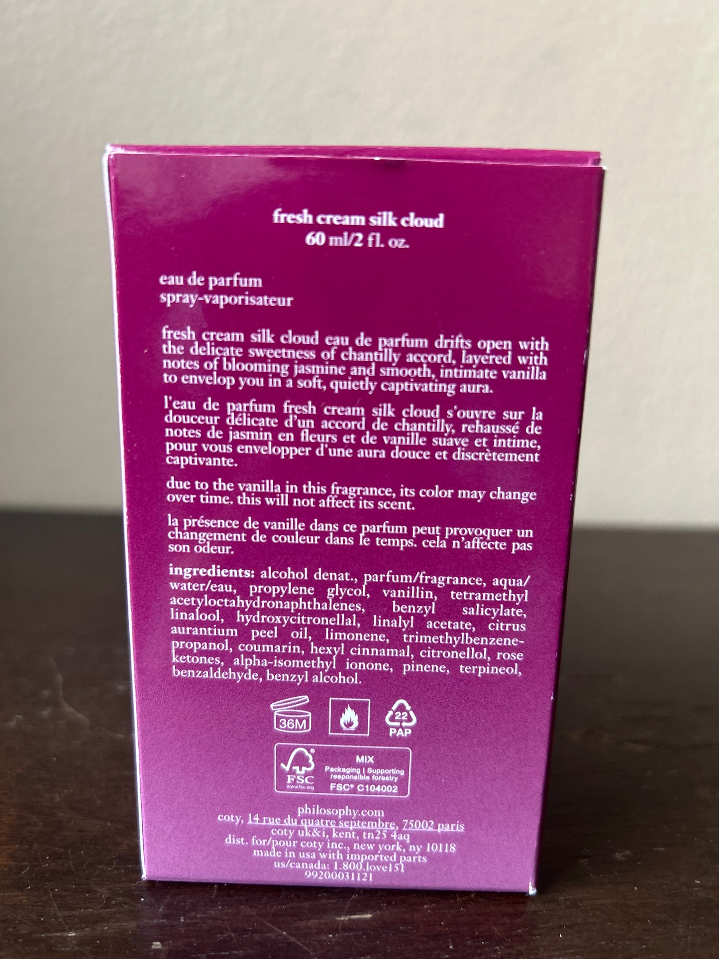 Philosophy Fresh Cream Silk Cloud Eau de Parfum Spray 60ml / 2 fl. oz. NEW!