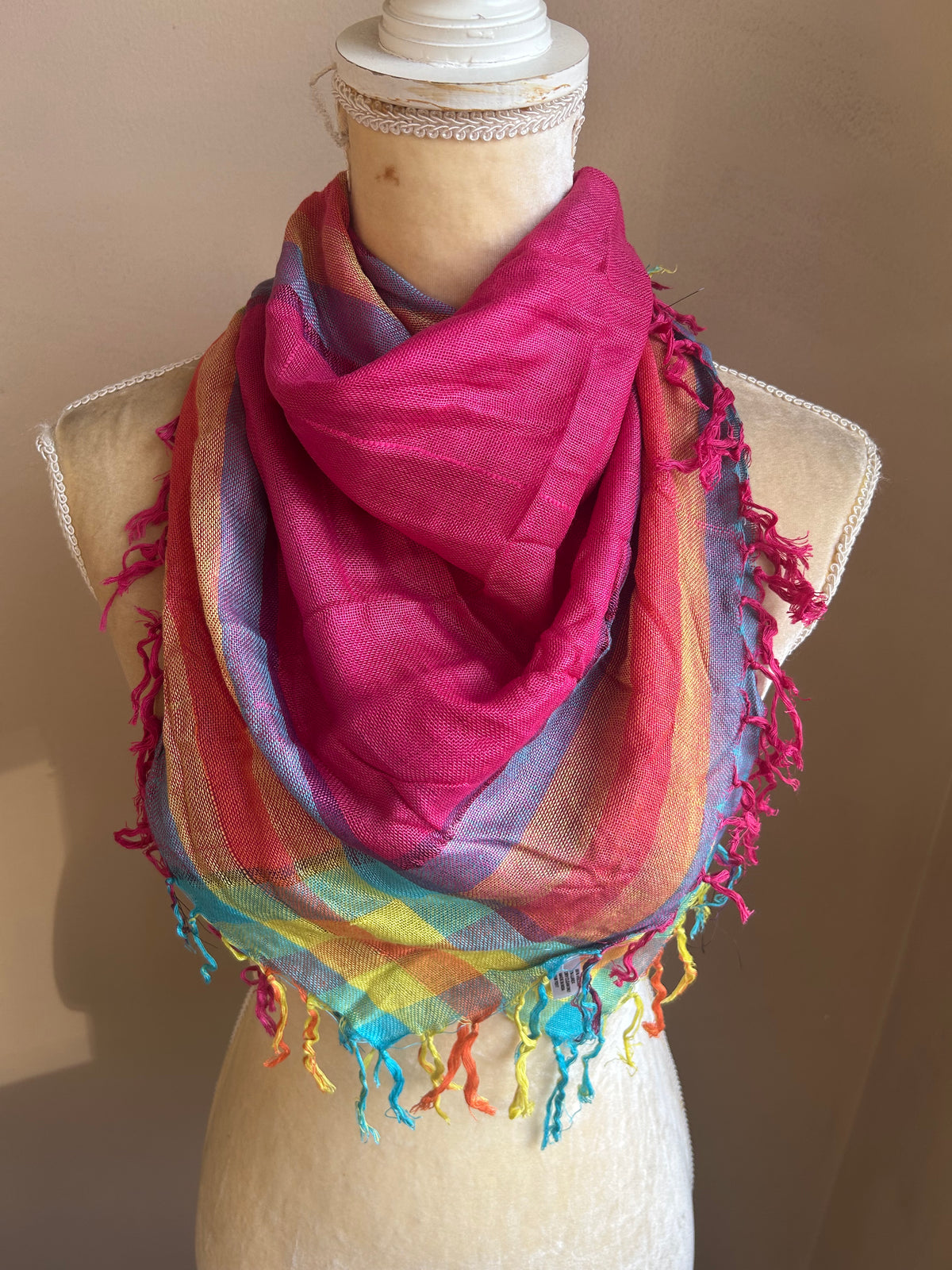 New Womens Scarf Multicolor Plaid Lurex Fringed 5001-3102