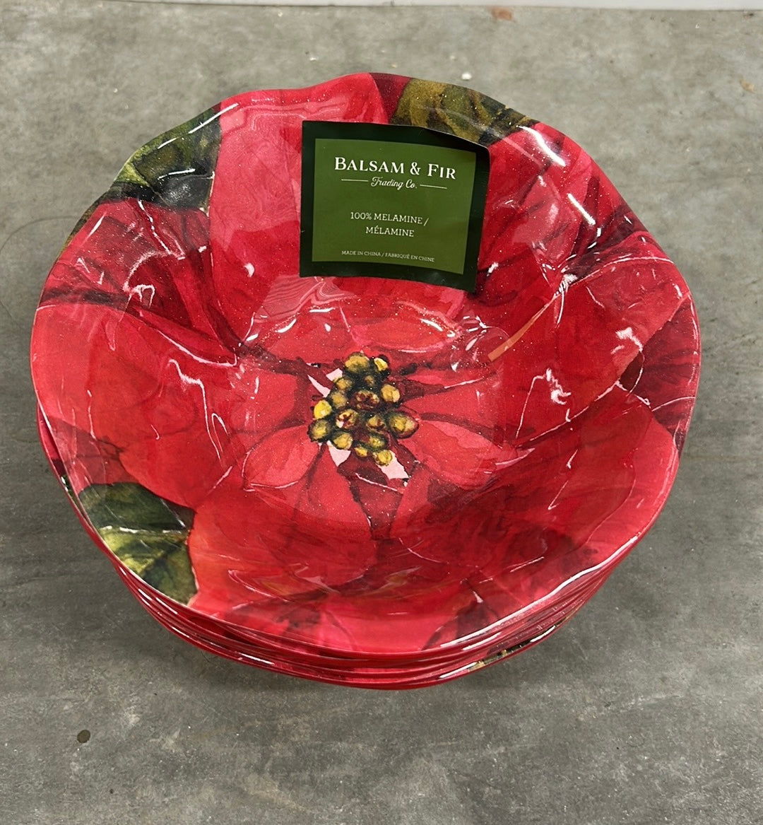 Balsam & Fir Set Of 6 Poinsettia Salad Bowls New Christmas
