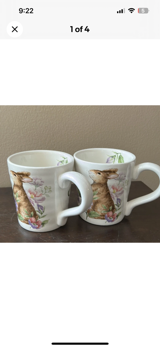 Coffee Mugs Set Of 2 Cups New Easter Bunny Floral Spring Pattern