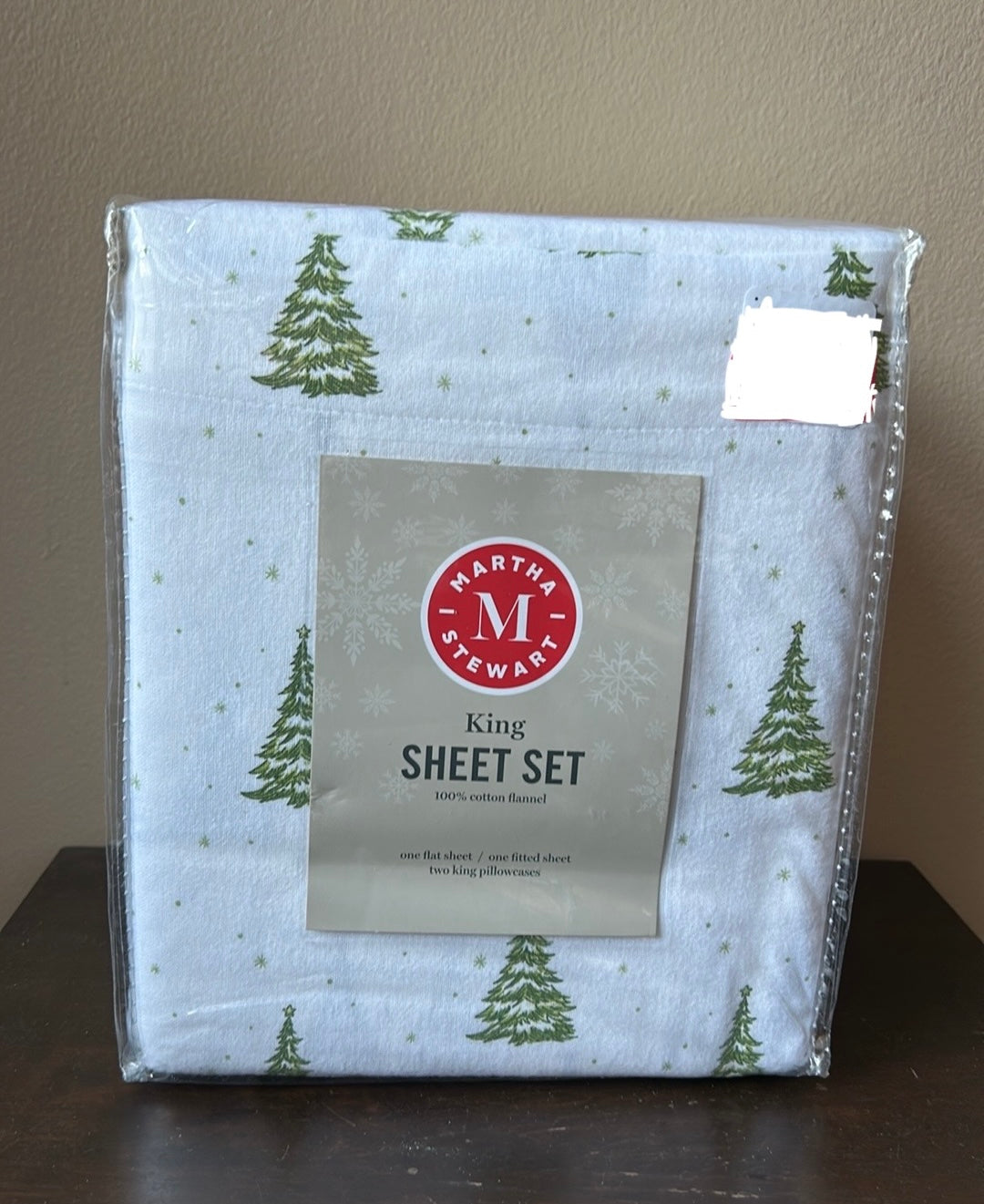 Martha Stewart King Sheet set Christmas Evergreen Trees New Cotton Flannel