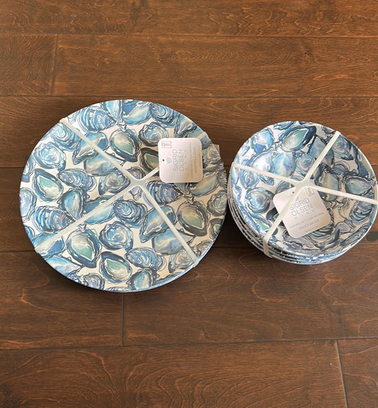 Sigrid Olsen Oyster Plate And Bowl Set Melamine 8pc Set 4 Dinner Plates/ 4 Bowls