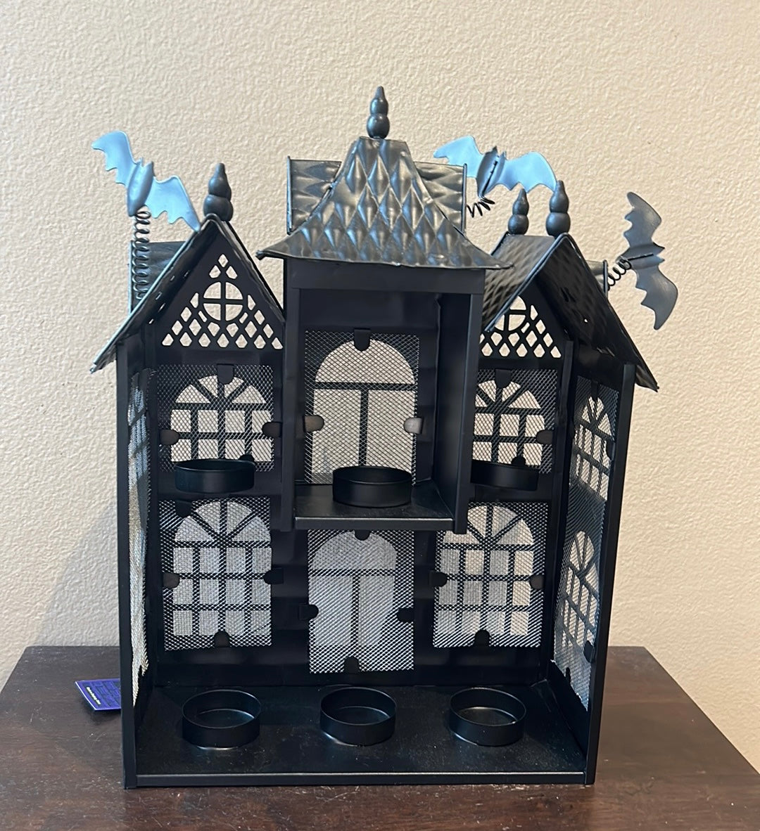 Moonlight Manor Metal Haunted House Castle Tea Light Candle Halloween Decor New