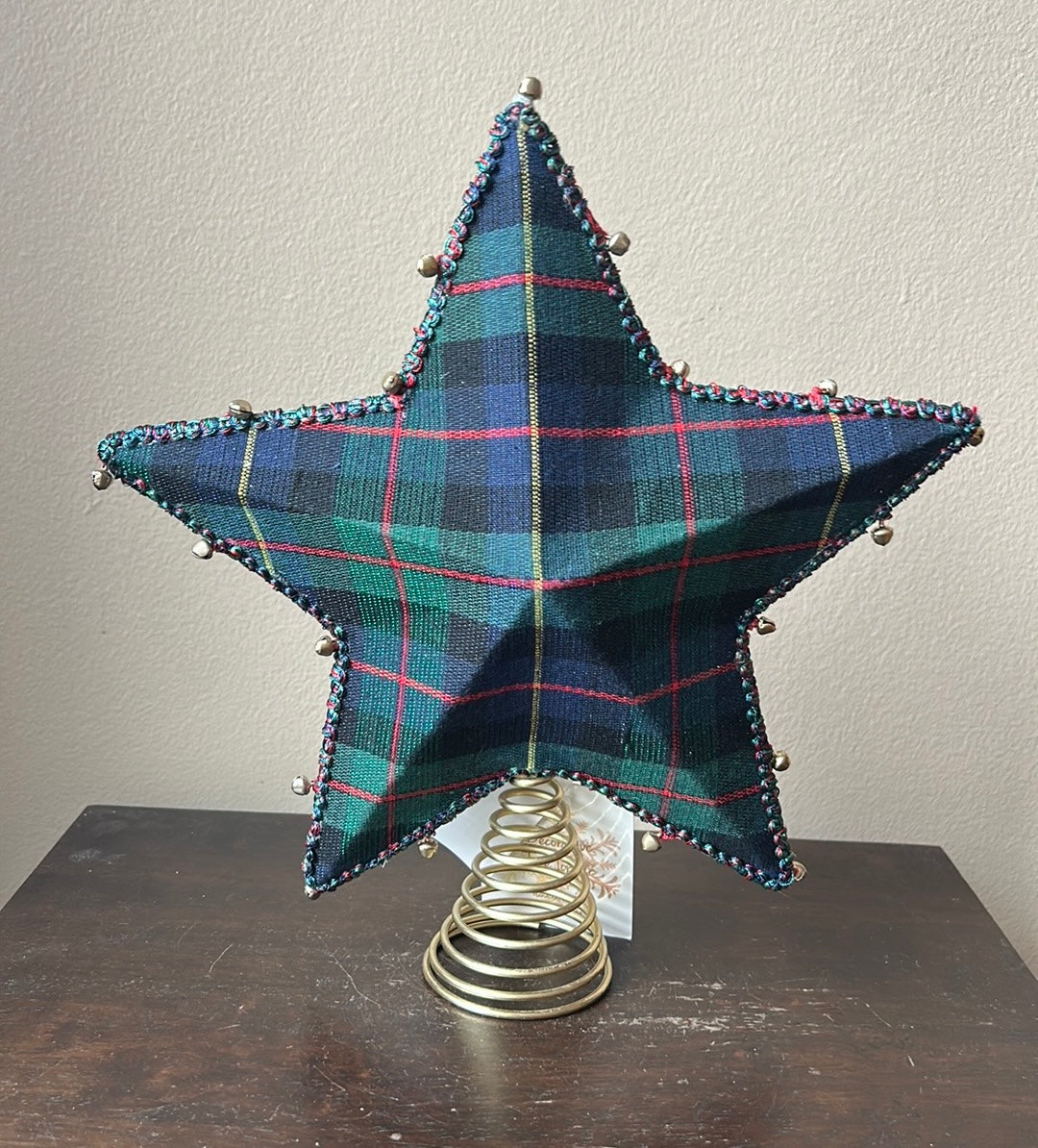New Christmas Tartan Plaid Star Tree Topper 14” Tall Jingles