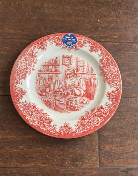Royal Stafford SANTA'S WORKSHOP Christmas Salad Plates Set of 4 England NEW