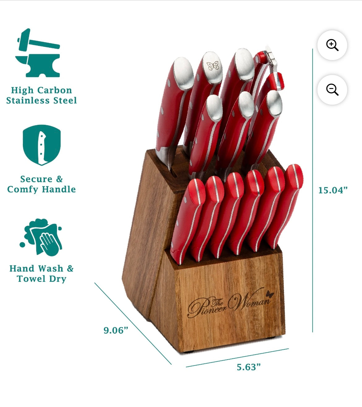 The Pioneer Woman Frontier 14 Pc Forged Cutlery Knife Block Red Ivory NEW