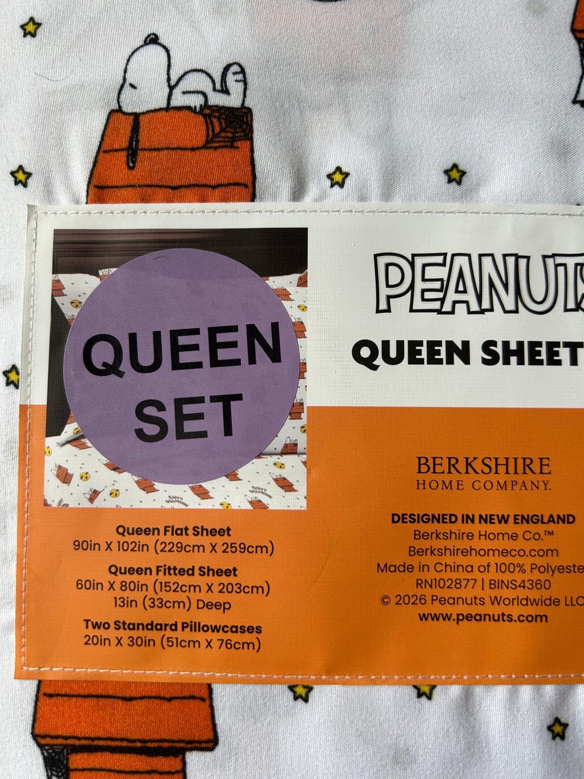 New Peanuts Snoopy Jackolantern   Halloween queen Sheet Set Pumpkin Bats Stars