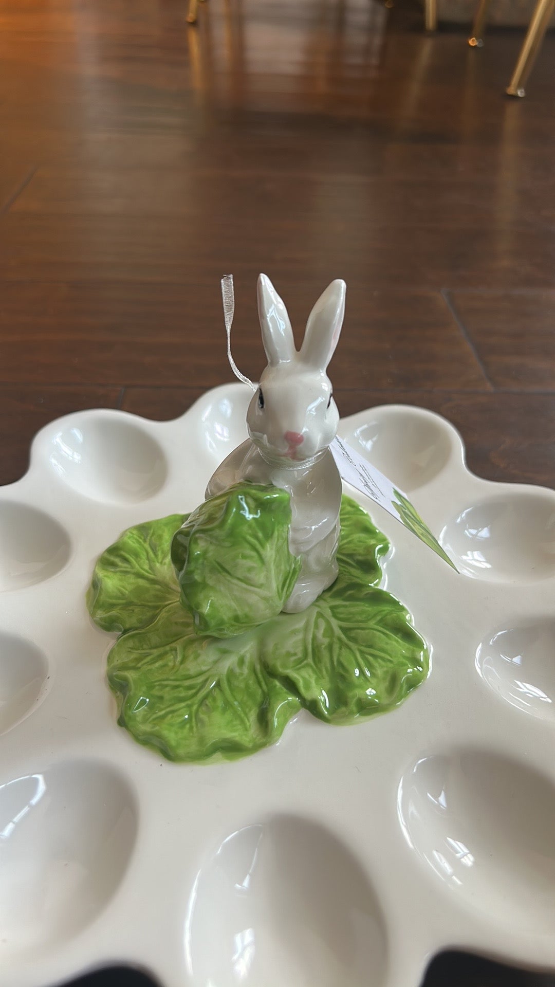 Corner Ruby Spring Easter Bunny Cabbage Ceramic Deviled Egg Serving Platter New