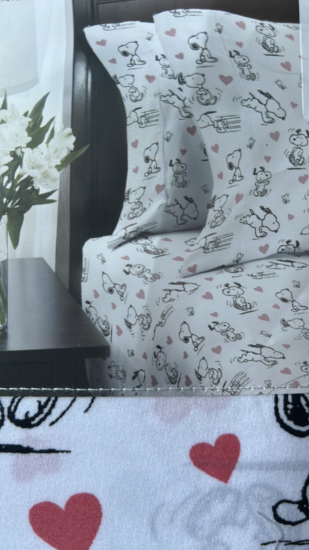 Snoopy Queen Sheet Set Valentines Day Red Hearts New Love