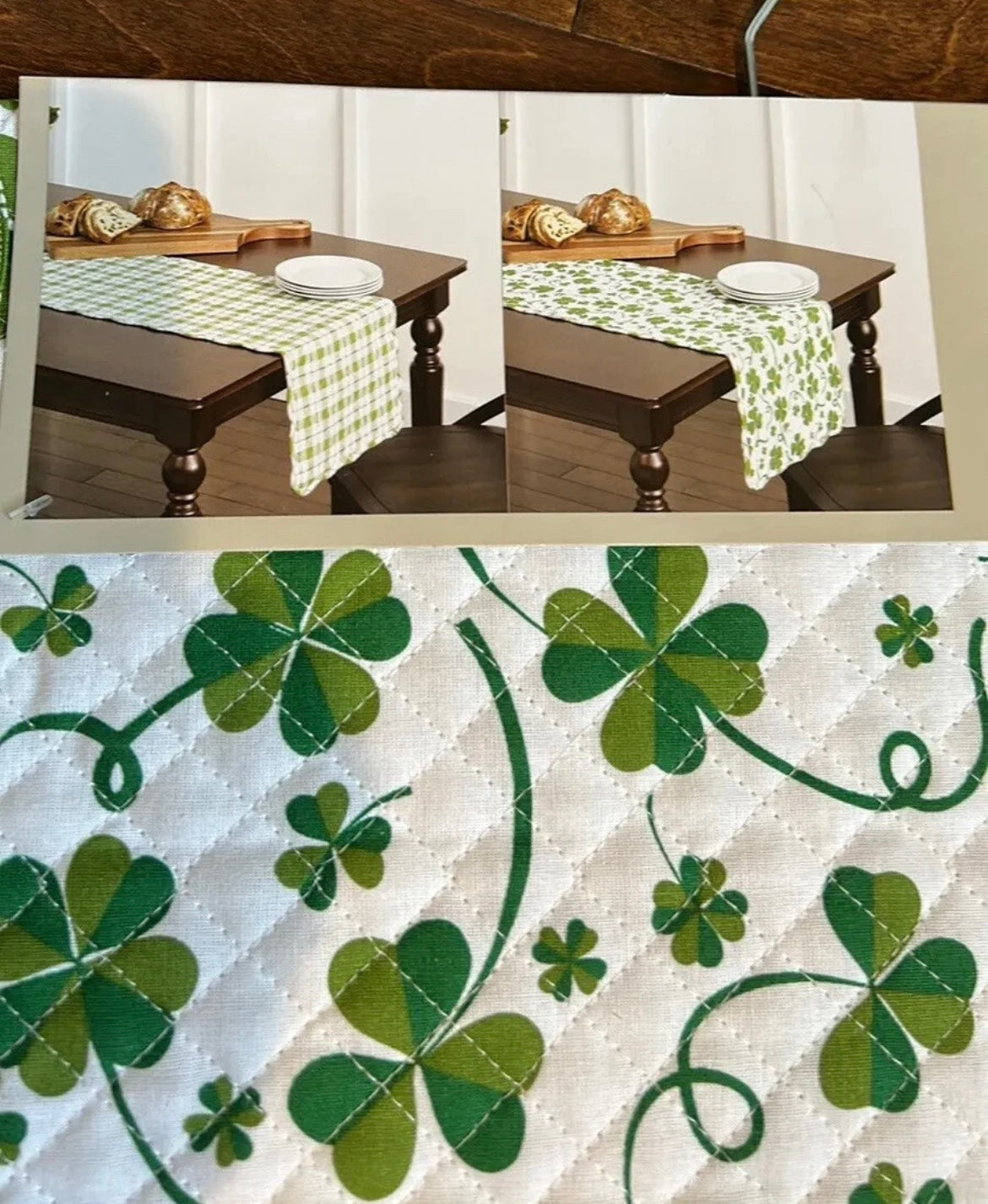 MARTHA STEWART Reversible Table Runner St Patrick’s Day Clover Quilted 14”x72”