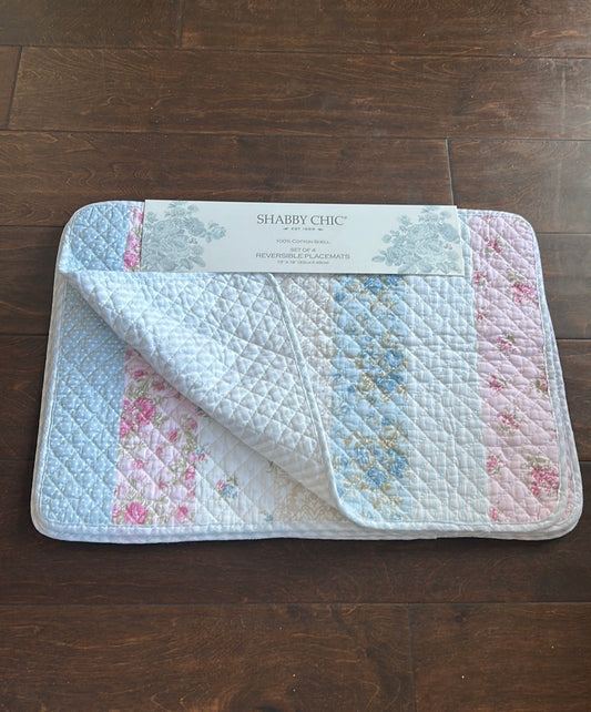 Cynthia Rowley 4 Reversible Quilted Easter Placemats Tulips Floral Bunny New