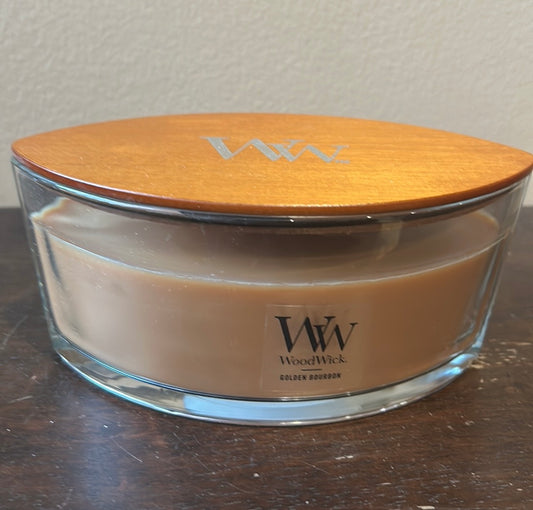WoodWick Golden Bourbon Large Glass Candle 16oz 453.6g NEW Hearthwick Flame