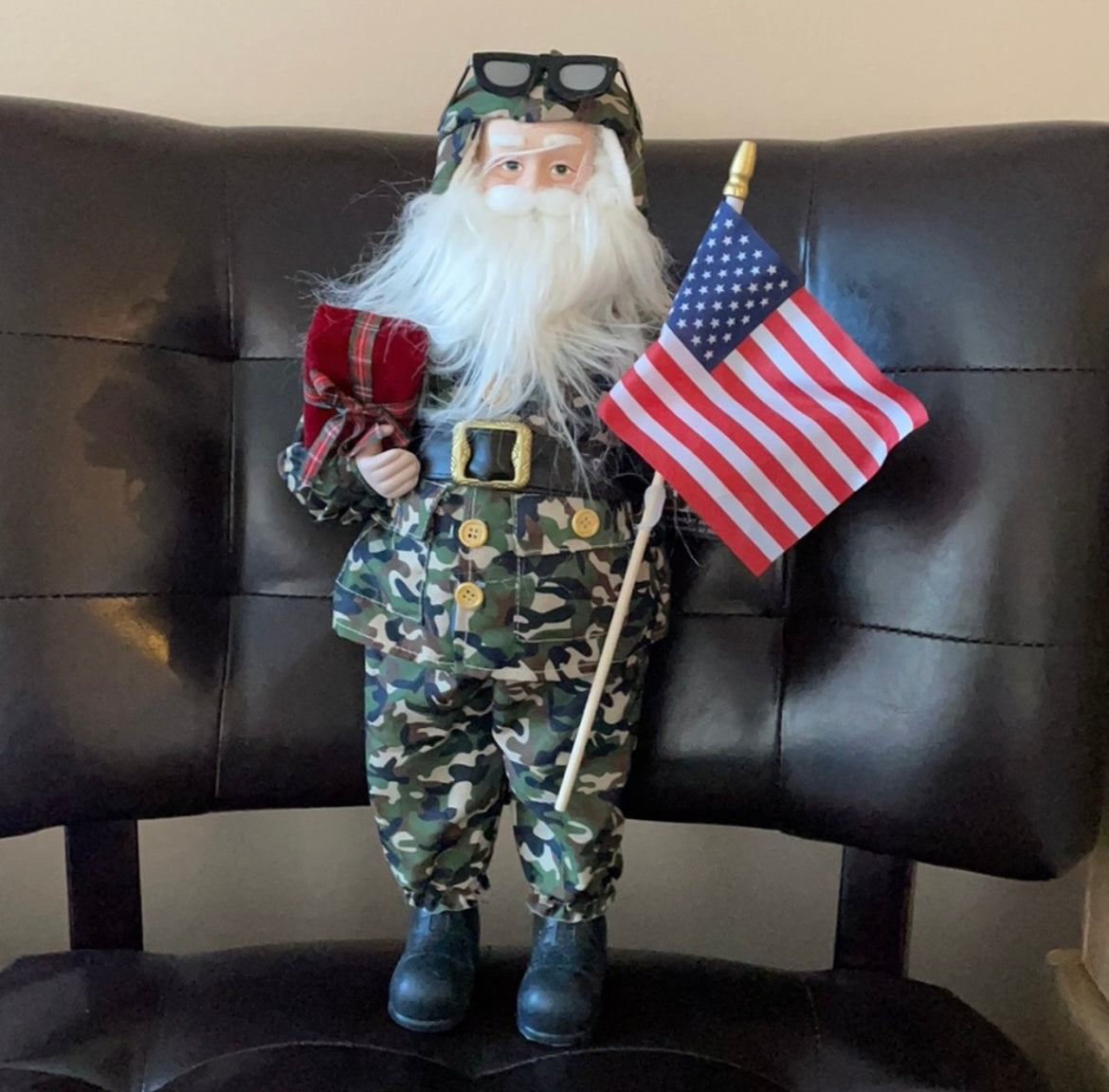 Soldier Santa Claus Camouflage Clothes Tabletop Christmas Decor American flag