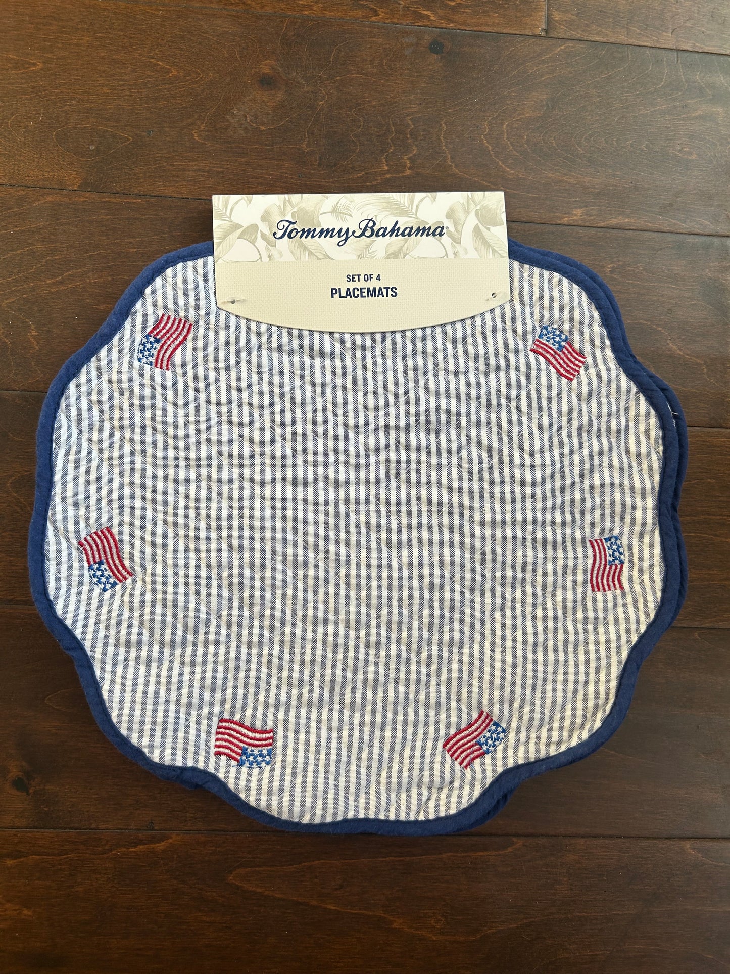 Tommy Bahama 4 Red White Blue  Placemats Quilted Americana Flag 4th July