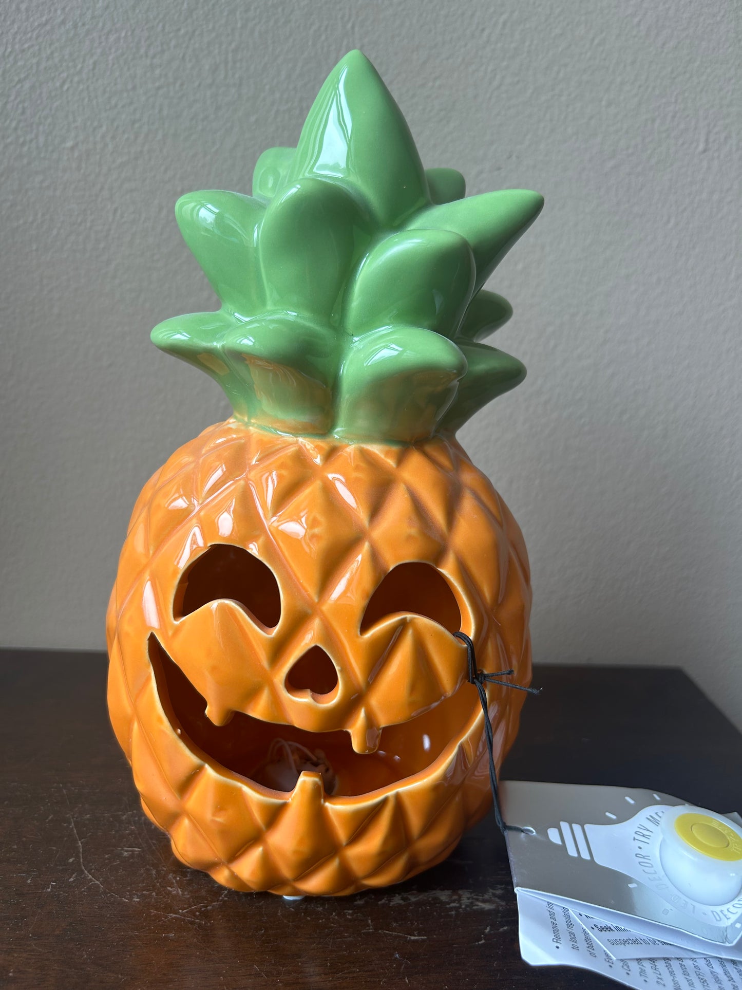 Martha Stewart Led Jackolantern Pineapple New Orange Fall Decor Ceramic 10” Tall