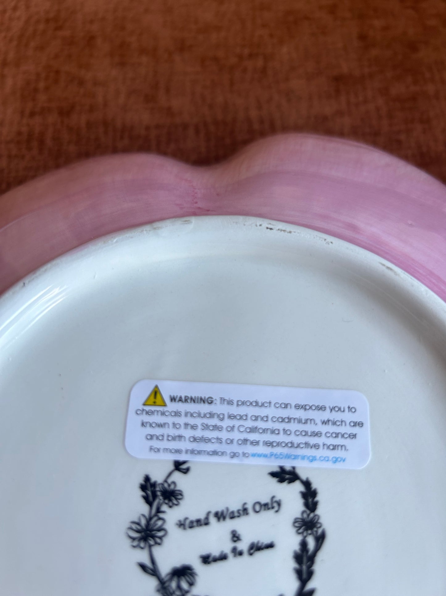 New Ceramic Pink Peony Serving Bowl Large 12”
