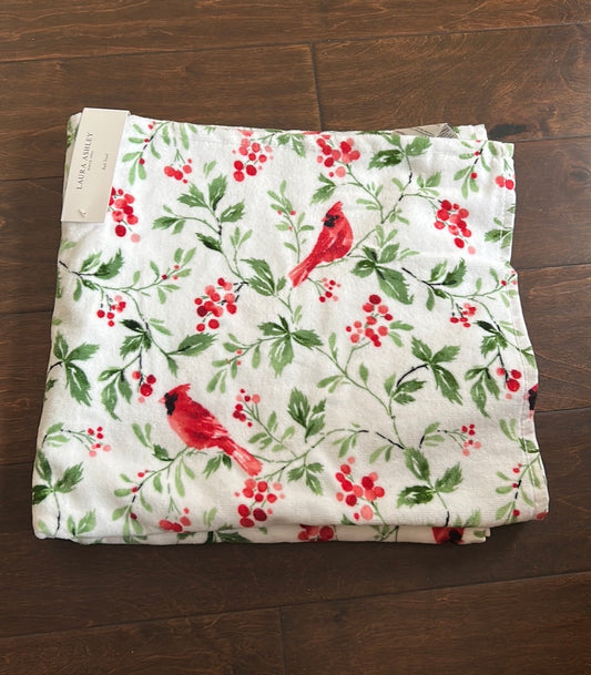 Laura Ashley Home Christmas Red Cardinal Bath Towel Set of 2 NEW 28”x54” Cotton