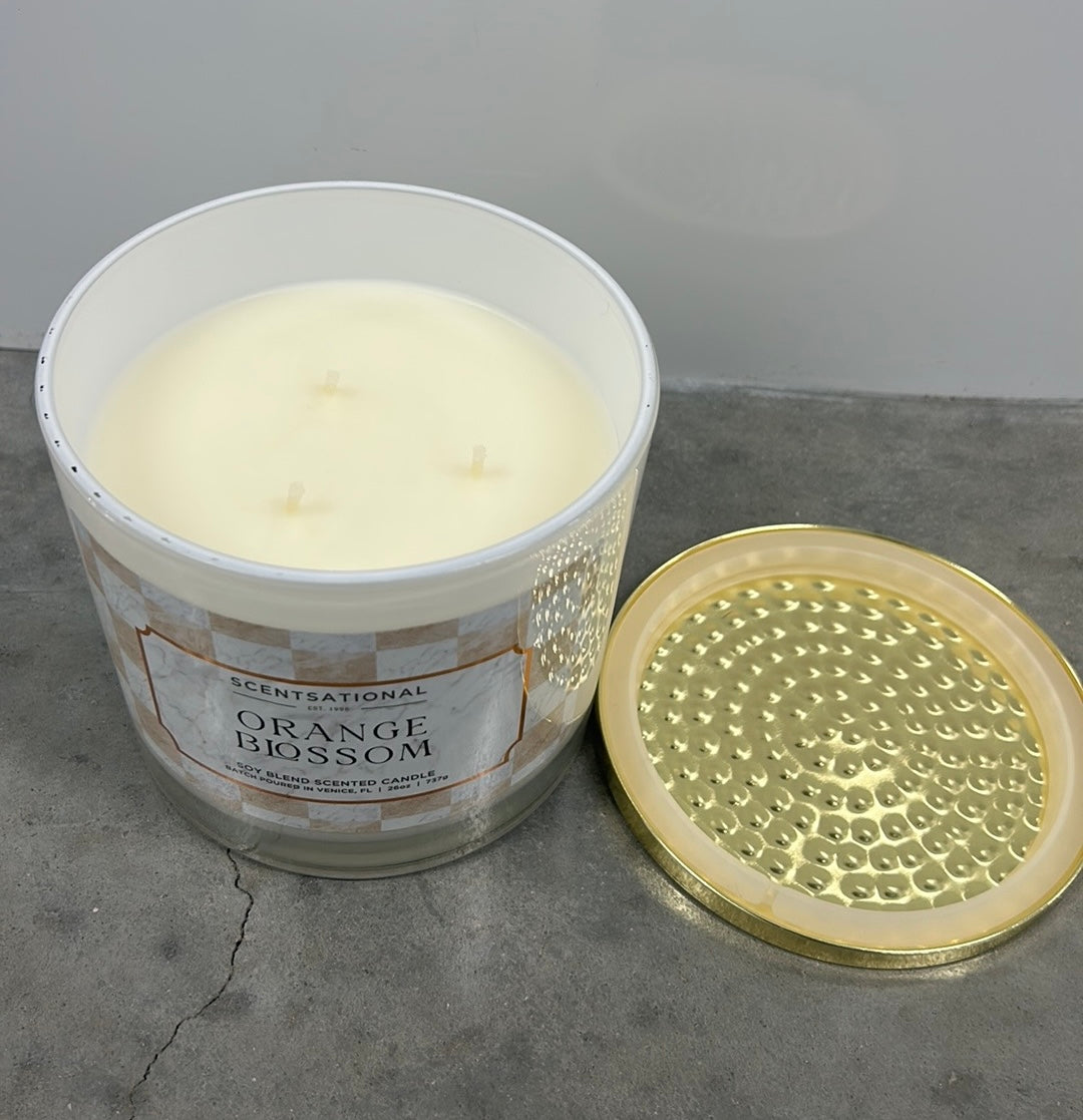 Scentsational Orange Blossom Candle Large Glass Jar 26oz Soy Blend New Plaid Jar