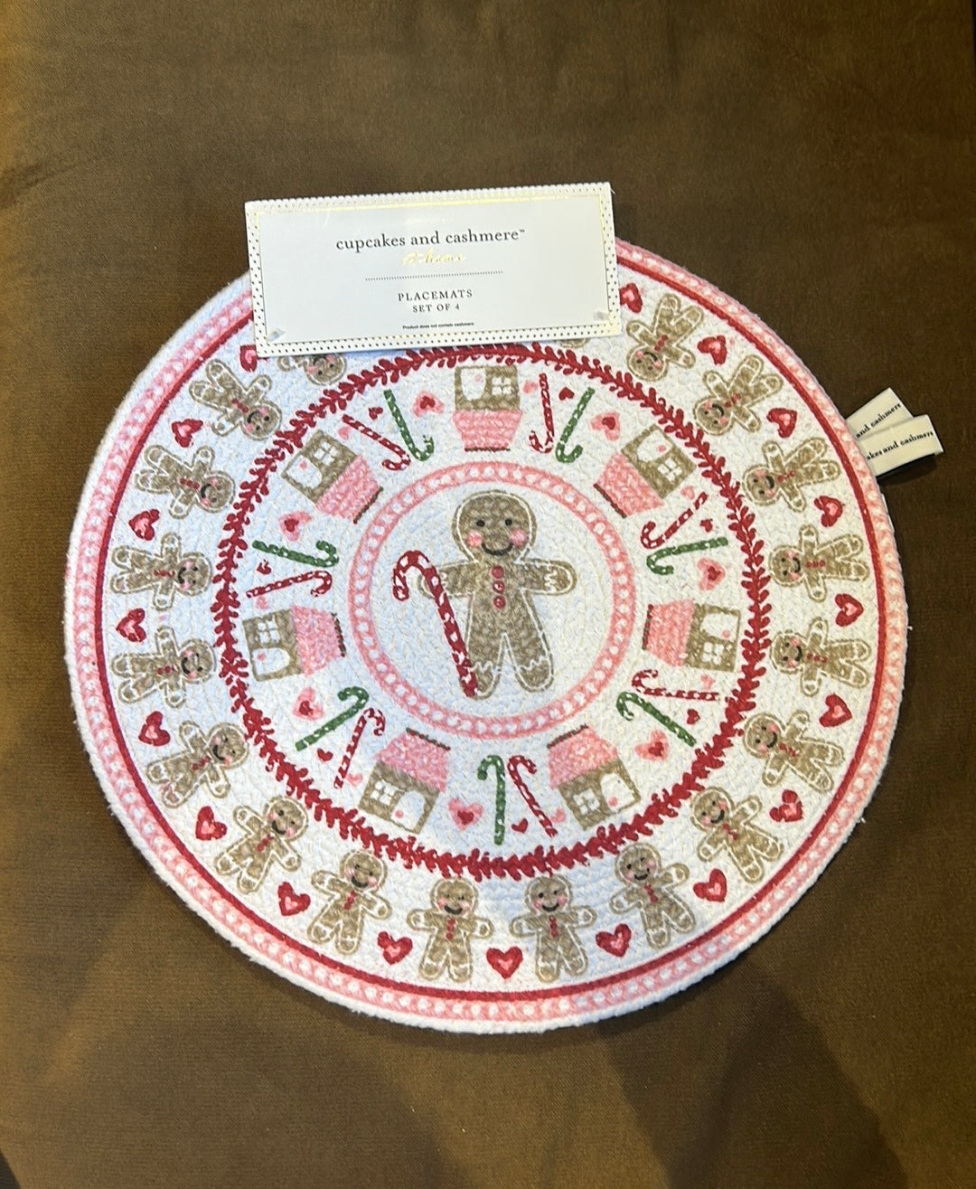 Cupcakes & Cashmere Set Of 4 Placemats Gingerbread Christmas New Candy Cane