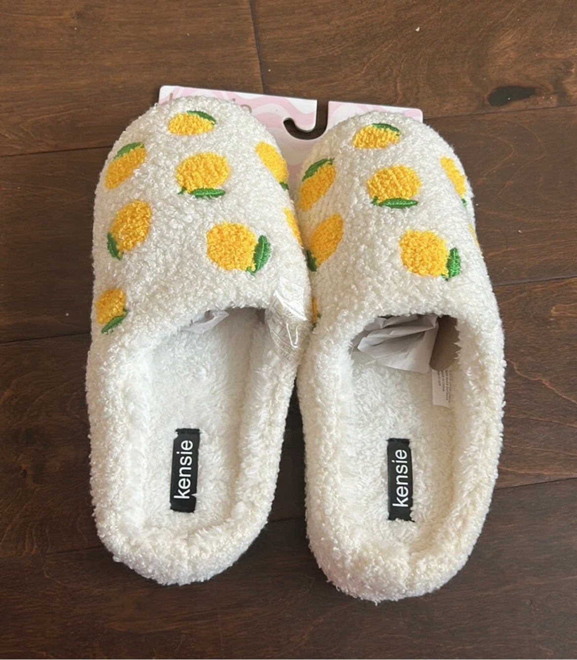 Kensie Womens Faux Sherpa Memory Foam Slippers Lemons New Sz 9