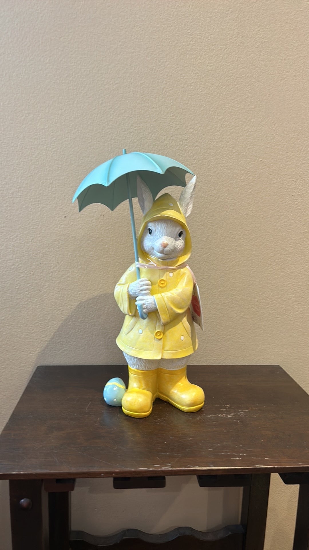 Cottontail Lane Easter Bunny With Umbrella Wearing Raincoat New 13.5” Tall