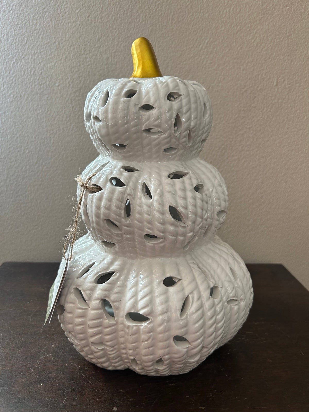 Haymarket Square 3 Tier Stacked Pumpkin Figurine Led Light Up Ceramic New
