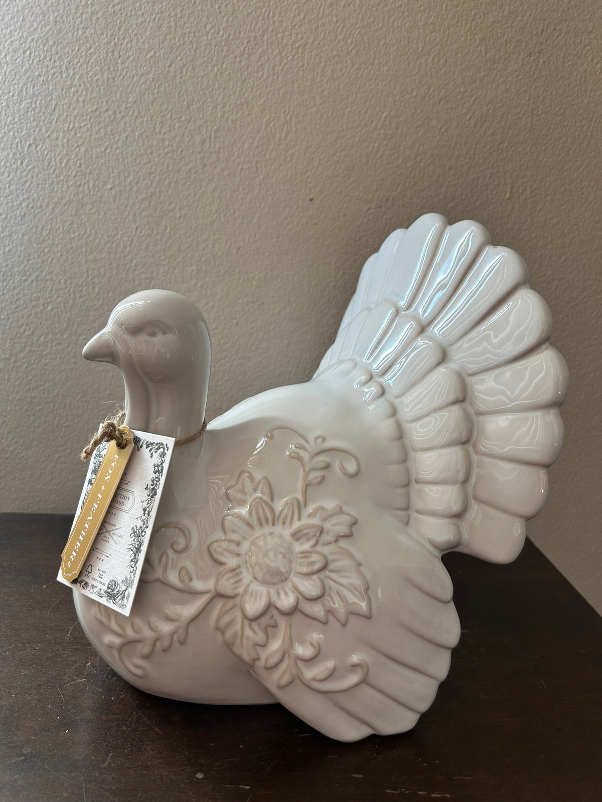 Fox + Feather New Turkey Figurine Large Ceramic Off White