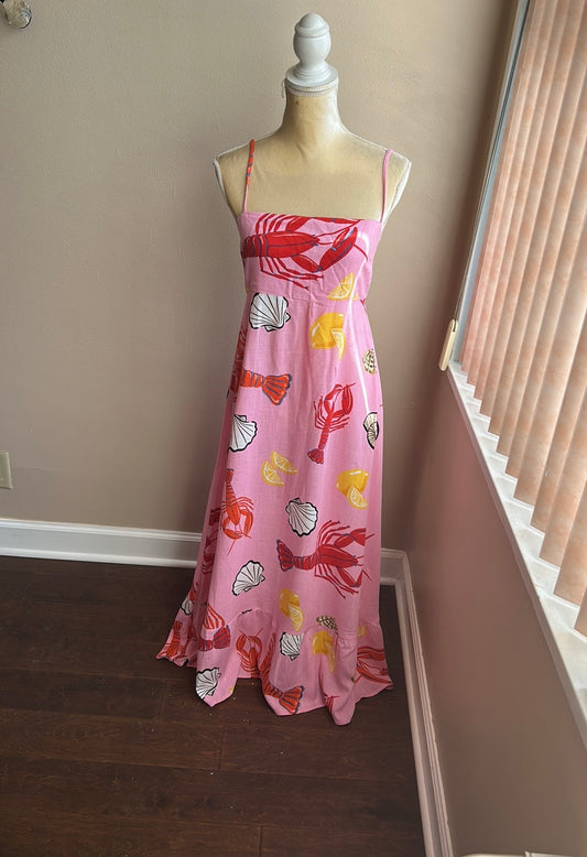 Label Of Love Womens Summer Dress Linen Blend Sz L Nautical Lobster Lemons New