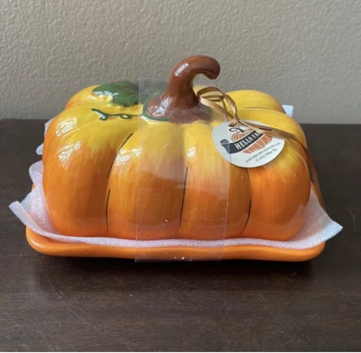 Blue Sky Clayworks Pumpkin Butter Dish Fall Gatherings Thanksgiving New