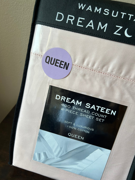 Wamsutta Dream Zone Queen Sheet Set 400 TC Dream Sateen Pink 4 PC