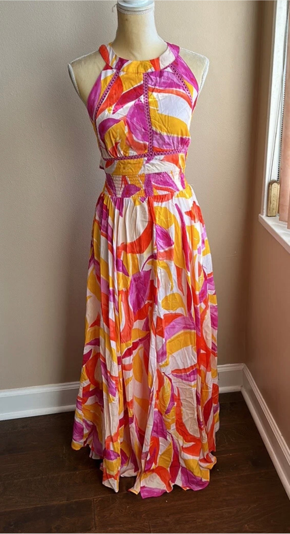 Abel the Label Anthropologie Rumi Maxi Dress NWT Yellow Purple Sexy Back