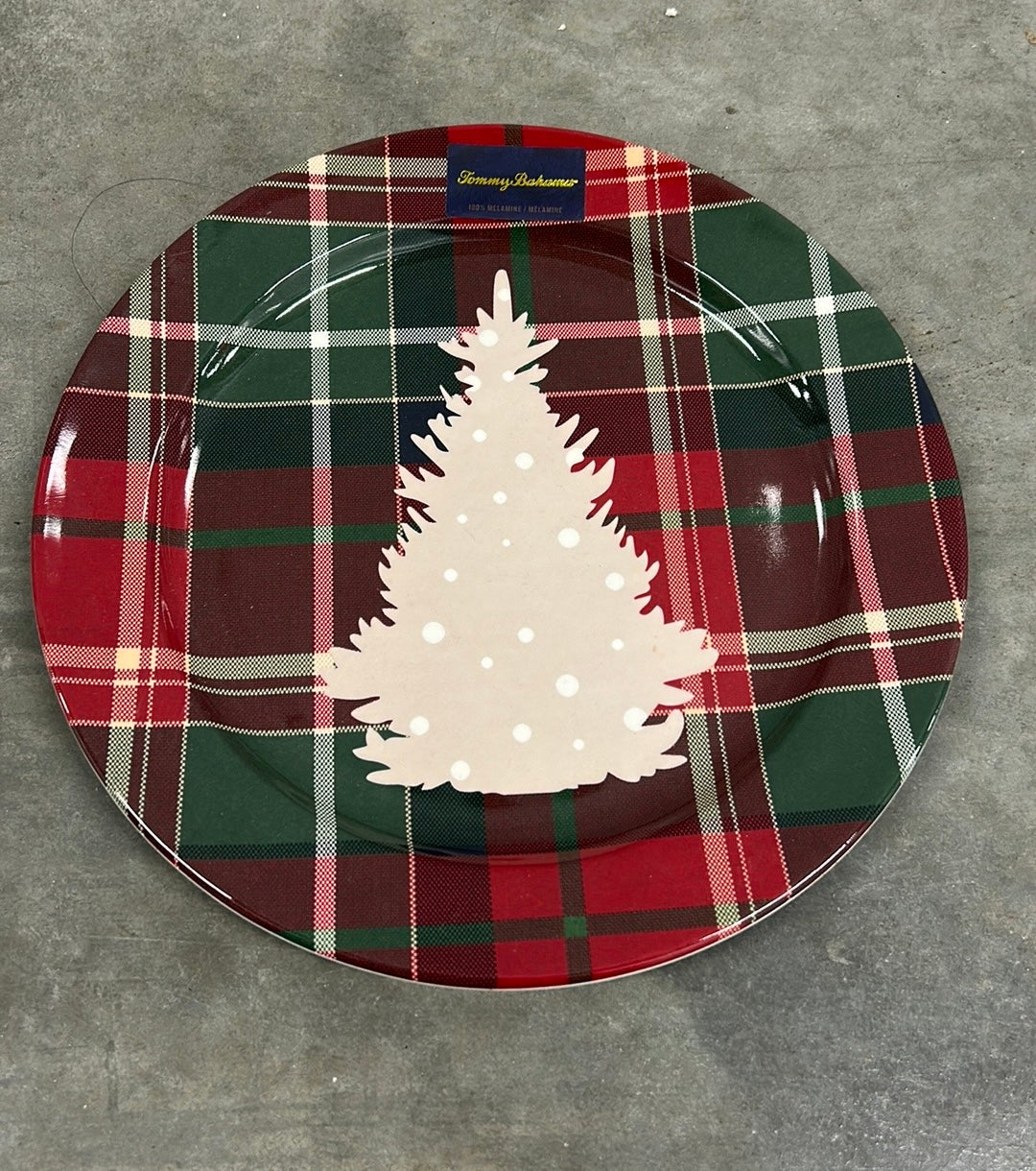 Tommy Bahama Set Of 6 Tartan Plaid Plates Christmas Tree New