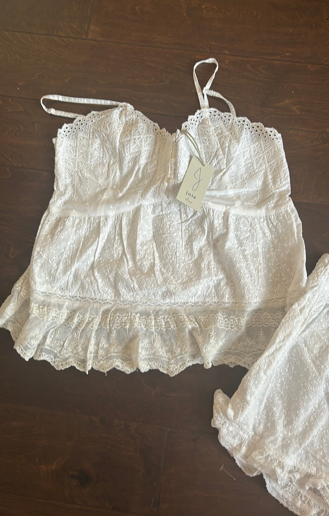 Joie Womens White Eyelet Pajama Set Shorts Top New Lace Detail Cotton Sz M