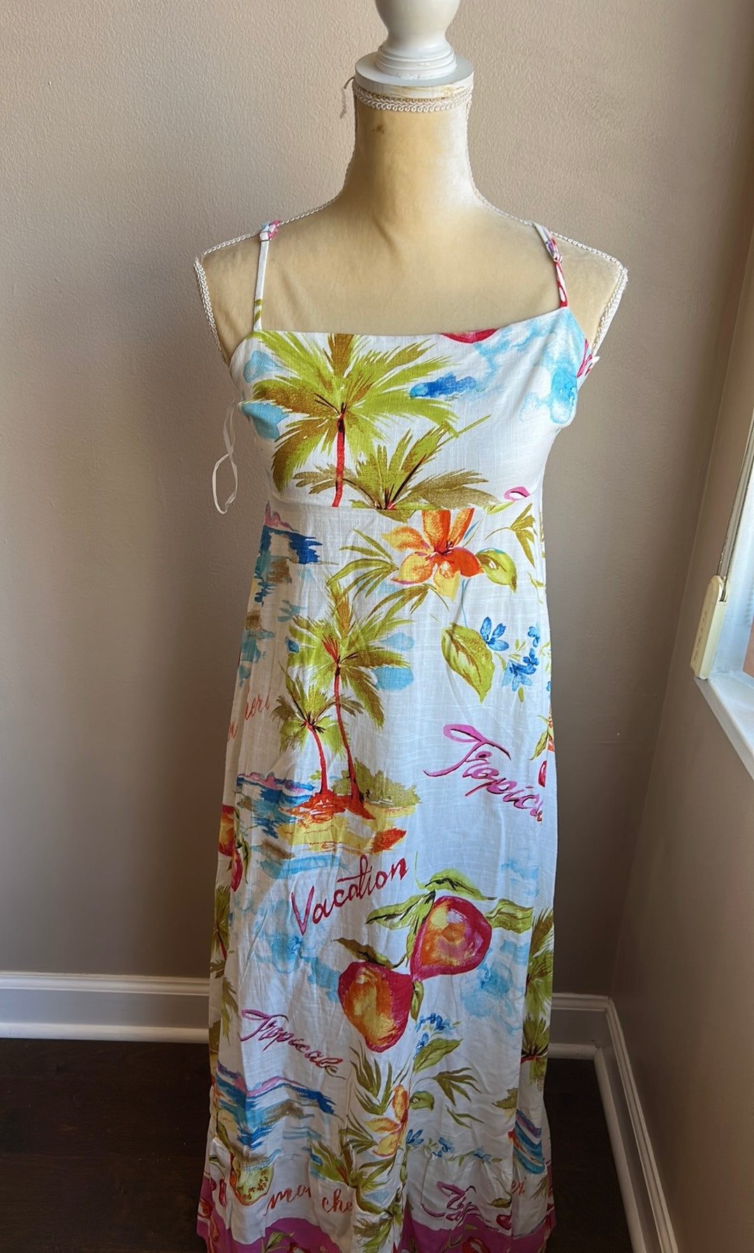 Paper Heart Womens Spring Summer Dress Fruits Palm Trees New Tropical