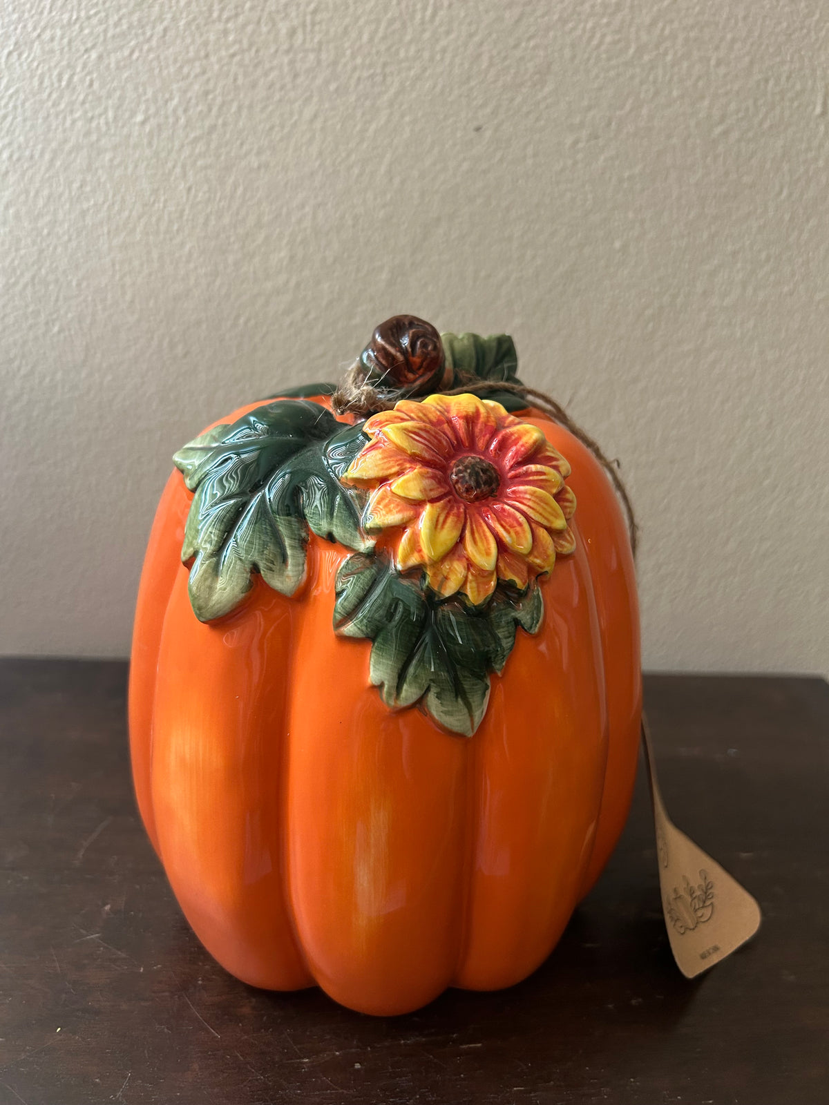 Fitz & Floyd Ceramic Pumpkin Orange Sunflower New Thanksgiving Decor